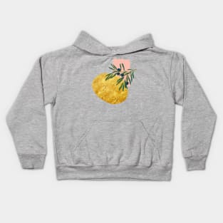 Minimalist italian olive branch with abstract gold and pick form Kids Hoodie